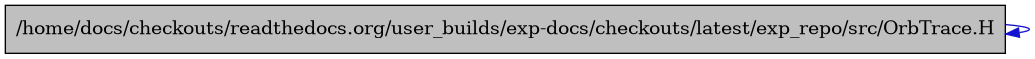 digraph {
    graph [bgcolor="#00000000"]
    node [shape=rectangle style=filled fillcolor="#FFFFFF" font=Helvetica padding=2]
    edge [color="#1414CE"]
    "1" [label="/home/docs/checkouts/readthedocs.org/user_builds/exp-docs/checkouts/latest/exp_repo/src/OrbTrace.H" tooltip="/home/docs/checkouts/readthedocs.org/user_builds/exp-docs/checkouts/latest/exp_repo/src/OrbTrace.H" fillcolor="#BFBFBF"]
    "1" -> "1" [dir=forward tooltip="include"]
}