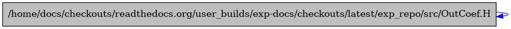 digraph {
    graph [bgcolor="#00000000"]
    node [shape=rectangle style=filled fillcolor="#FFFFFF" font=Helvetica padding=2]
    edge [color="#1414CE"]
    "1" [label="/home/docs/checkouts/readthedocs.org/user_builds/exp-docs/checkouts/latest/exp_repo/src/OutCoef.H" tooltip="/home/docs/checkouts/readthedocs.org/user_builds/exp-docs/checkouts/latest/exp_repo/src/OutCoef.H" fillcolor="#BFBFBF"]
    "1" -> "1" [dir=forward tooltip="include"]
}
