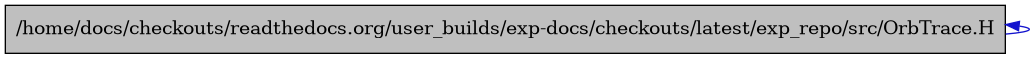 digraph {
    graph [bgcolor="#00000000"]
    node [shape=rectangle style=filled fillcolor="#FFFFFF" font=Helvetica padding=2]
    edge [color="#1414CE"]
    "1" [label="/home/docs/checkouts/readthedocs.org/user_builds/exp-docs/checkouts/latest/exp_repo/src/OrbTrace.H" tooltip="/home/docs/checkouts/readthedocs.org/user_builds/exp-docs/checkouts/latest/exp_repo/src/OrbTrace.H" fillcolor="#BFBFBF"]
    "1" -> "1" [dir=back tooltip="include"]
}