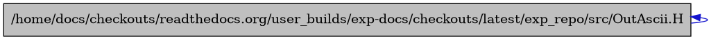 digraph {
    graph [bgcolor="#00000000"]
    node [shape=rectangle style=filled fillcolor="#FFFFFF" font=Helvetica padding=2]
    edge [color="#1414CE"]
    "1" [label="/home/docs/checkouts/readthedocs.org/user_builds/exp-docs/checkouts/latest/exp_repo/src/OutAscii.H" tooltip="/home/docs/checkouts/readthedocs.org/user_builds/exp-docs/checkouts/latest/exp_repo/src/OutAscii.H" fillcolor="#BFBFBF"]
    "1" -> "1" [dir=back tooltip="include"]
}