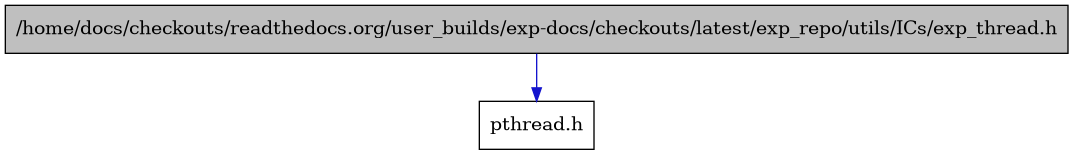 digraph {
    graph [bgcolor="#00000000"]
    node [shape=rectangle style=filled fillcolor="#FFFFFF" font=Helvetica padding=2]
    edge [color="#1414CE"]
    "1" [label="/home/docs/checkouts/readthedocs.org/user_builds/exp-docs/checkouts/latest/exp_repo/utils/ICs/exp_thread.h" tooltip="/home/docs/checkouts/readthedocs.org/user_builds/exp-docs/checkouts/latest/exp_repo/utils/ICs/exp_thread.h" fillcolor="#BFBFBF"]
    "2" [label="pthread.h" tooltip="pthread.h"]
    "1" -> "2" [dir=forward tooltip="include"]
}